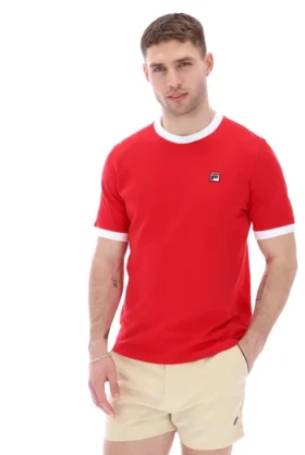 Camiseta con cuello y puños acanalados Marconi Essential en rojo chino