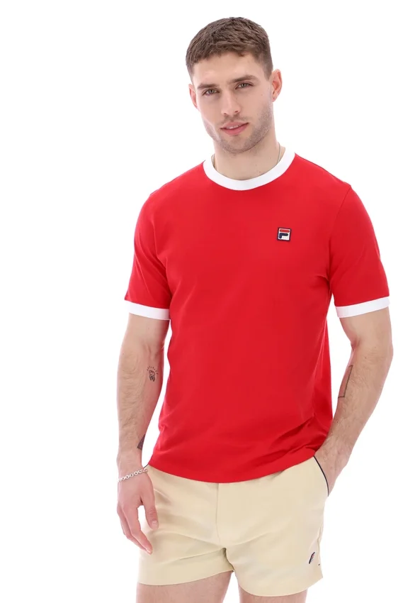 Camiseta con cuello y puños acanalados Marconi Essential en rojo chino