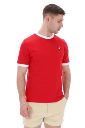 Camiseta con cuello y puños acanalados Marconi Essential en rojo chino