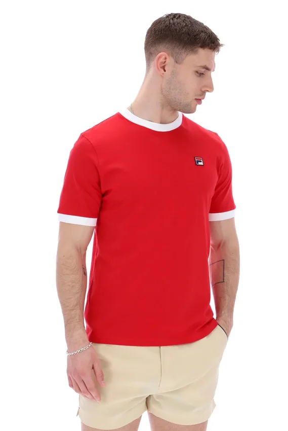 Camiseta con cuello y puños acanalados Marconi Essential en rojo chino