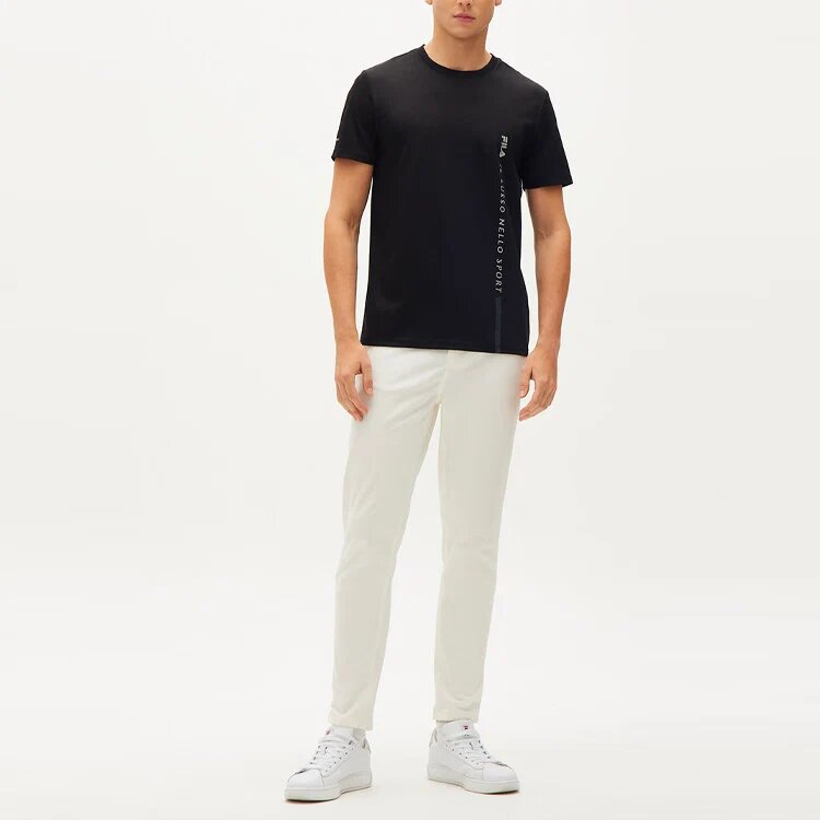 Camiseta de cuello redondo holgada con logo de letras, pantalones cortos, para hombre, negra