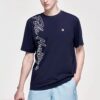 Camiseta de pantalones cortos de punto con letras impresas, azul