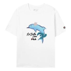 Camiseta de pantalones cortos deportivos informal con estampado de delfines, color blanco