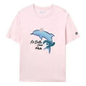 Camiseta de pantalones cortos deportivos informal con estampado de delfines, rosa
