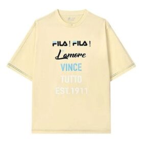 Camiseta deportiva holgada de cuello redondo y manga corta con estampado de letras para hombre, color amarillo