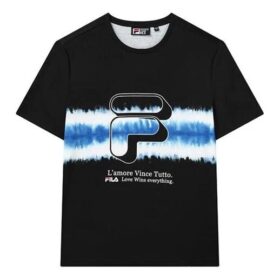 Camiseta deportiva informal de cuello redondo con estampado y manga corta para hombre, color negro