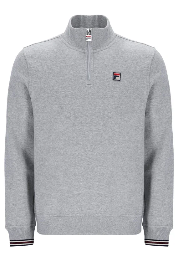 Camiseta Ramy F-Box de color gris jaspeado con cremallera de 1/4 y puños teñidos en hilo