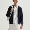 Chaqueta con capucha de punto y logotipo bordado, azul