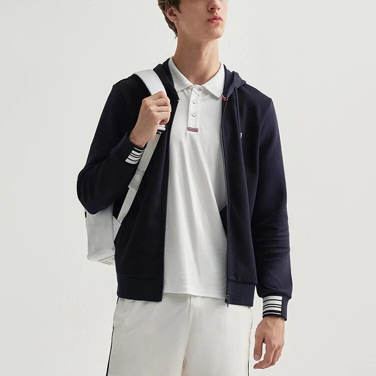 Chaqueta con capucha de punto y logotipo bordado, azul
