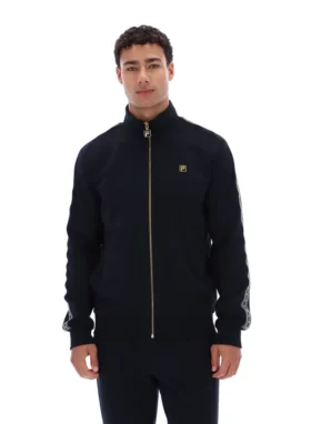 Chaqueta negra «Roman» con cremallera completa y detalle de cinta