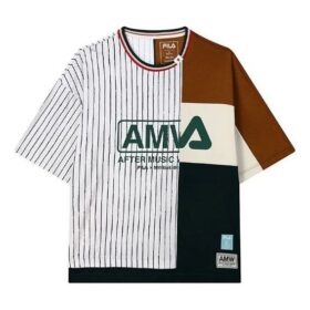 Fila x MIHARA YASUHIRO/ Camiseta holgada de cuello redondo y pantalones cortos con rayas entrecruzadas y bloques de color en contraste
