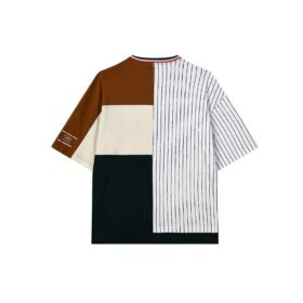 Fila x MIHARA YASUHIRO/ Camiseta holgada de cuello redondo y pantalones cortos con rayas entrecruzadas y bloques de color en contraste