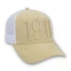 Gorra clásica Hazza Large 1911 de color beige con parte trasera de malla y bordado
