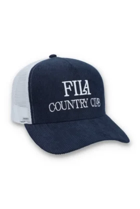 Gorra Cody de pana con parte trasera de malla y gráfico bordado de Fila en azul marino