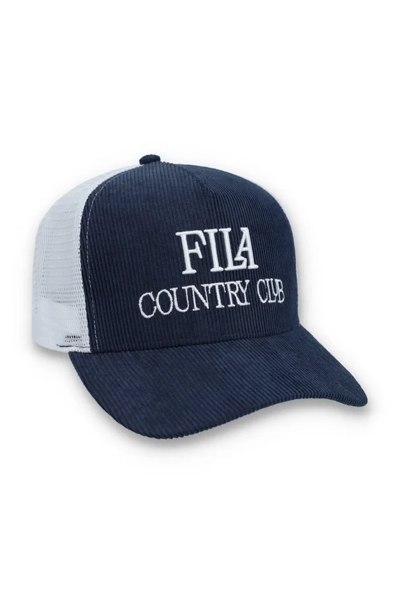 Gorra Cody de pana con parte trasera de malla y gráfico bordado de Fila en azul marino