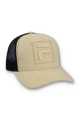 Gorra Turo grande F-Box de ante bordado en tonos similares con parte trasera de malla, en beige clásico