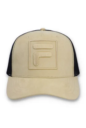 Gorra Turo grande F-Box de ante bordado en tonos similares con parte trasera de malla, en beige clásico