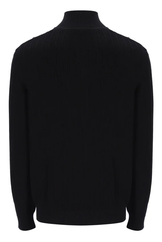 Jersey de punto texturizado Stevie negro con cuello de embudo y cremallera de 1/4