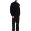Jersey de punto texturizado Stevie negro con cuello de embudo y cremallera de 1/4