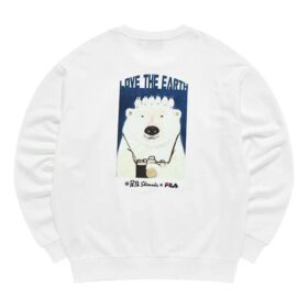 Jersey deportivo de cuello redondo para hombre Fila x Pepe Shimada con estampado de dibujos animados, blanco