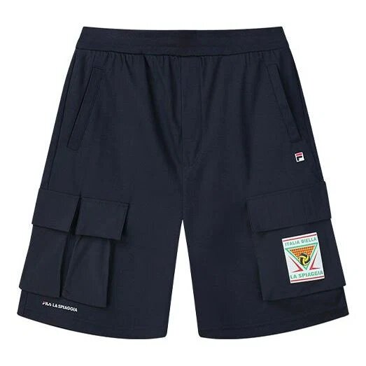 Pantalones cortos con bolsillo y letras del logotipo, para hombre, azul