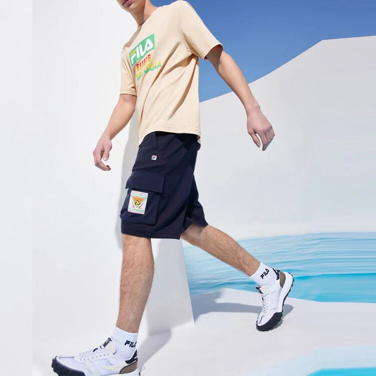 Pantalones cortos con bolsillo y letras del logotipo, para hombre, azul