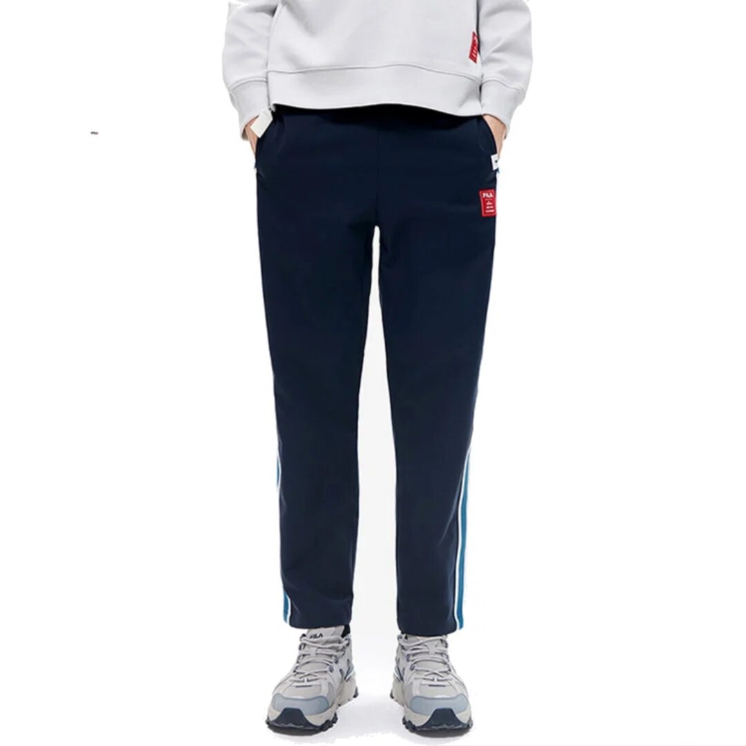 Pantalones de chándal tejidos con raya lateral de la colaboración Fila x Mihara Yasuhiro «Azul marino y blanco»