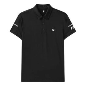 Polo de manga corta holgado con estampado de logotipo, negro