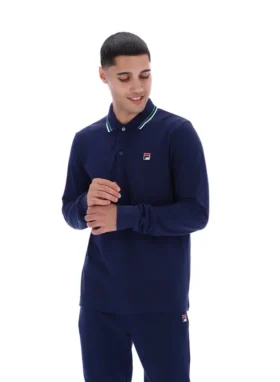 Polo de manga larga con cuello ribeteado «Monte» de Fila Navy