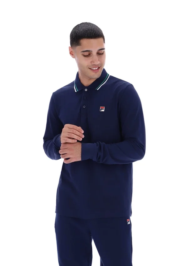 Polo de manga larga con cuello ribeteado «Monte» de Fila Navy