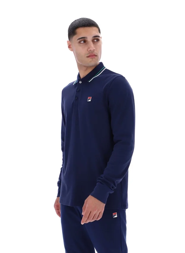 Polo de manga larga con cuello ribeteado «Monte» de Fila Navy
