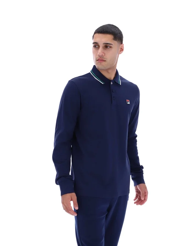 Polo de manga larga con cuello ribeteado «Monte» de Fila Navy