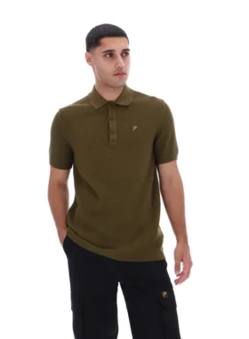 Polo de punto texturizado «Sander» en verde oliva oscuro
