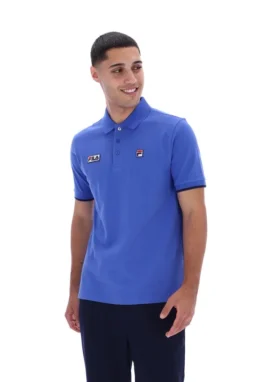 Polo Pablo de tres botones con ribete en azul deslumbrante